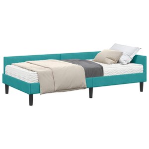 vidaXL Cadre de lit d'angle avec matelas Autre 2 Pièces Turquoise Velours