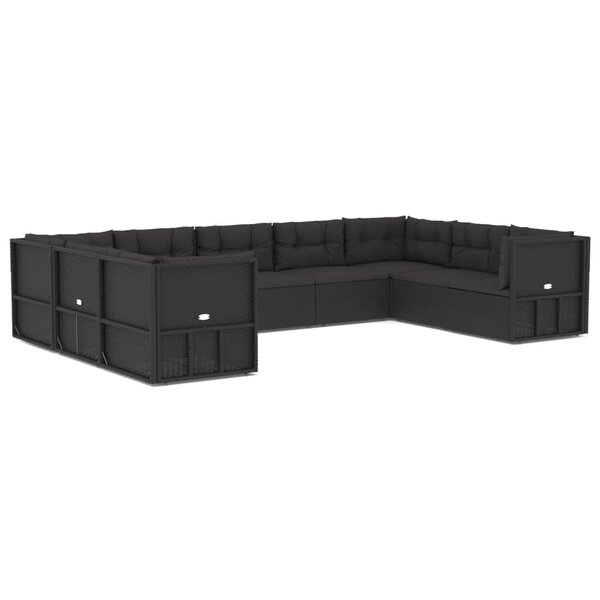 vidaXL Salon de jardin 9 Pièces avec coussins Noir Résine tressée