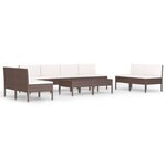 Salon de jardin meuble d'extérieur ensemble de mobilier 10 pièces avec coussins résine tressée marron 02_0015164