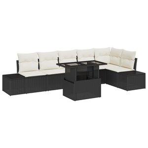 vidaXL Set de jardin 7 pièces avec coussins - Rattan poly noir