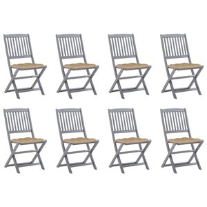 vidaXL Chaises pliables d'extérieur lot de 8 et coussins Bois d'acacia