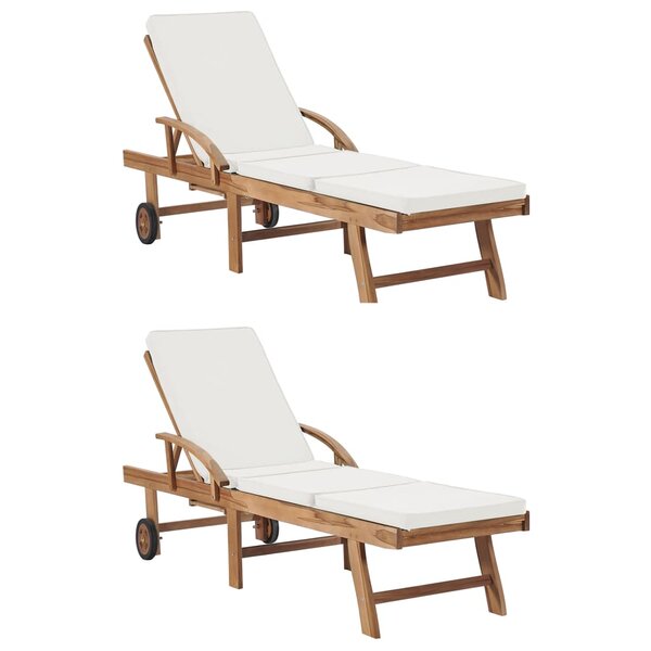vidaXL Chaises longues avec coussins 2 Pièces Bois de teck solide Crème