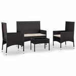 vidaXL Salon de jardin 4 Pièces avec coussins Noir Résine tressée
