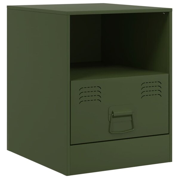 vidaXL Table de chevet vert olive 34 5x39x44 cm acier