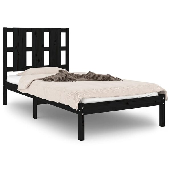 vidaXL Cadre de lit Noir Bois massif 75x190 cm Petit simple