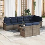 vidaXL Ensemble de canapé de jardin avec coussin 9 Pièces Gris Poly rotin
