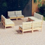 vidaXL Salon de jardin 8 Pièces avec coussins crème Bois de pin