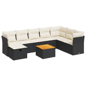 vidaXL Salon de jardin 9 Pièces avec coussins noir résine tressée