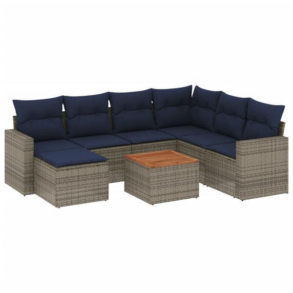 vidaXL Salon de jardin 8 Pièces avec coussins gris résine tressée