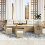 vidaXL Ensemble de canapé de jardin 9 Pièces Beige polyrotin
