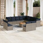 vidaXL Salon de jardin avec coussins 14 Pièces gris résine tressée