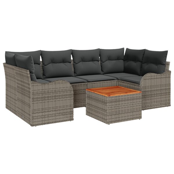 Ensemble de Canapés de Jardin 7 pièces vidaXL avec Coussins Gris Poly Rattan Acacia
