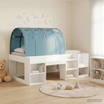vidaXL Cadre de lit avec tunnel avec étagère 3 Pièces Blanc et bleu clair
