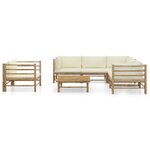 vidaXL Salon de jardin 7 Pièces avec coussins blanc crème bambou