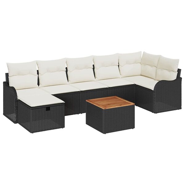 vidaXL Ensemble de canapé de jardin avec coussin 8 Pièces Noir Poly rotin
