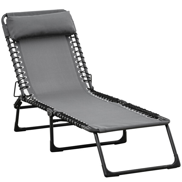 Bain de soleil transat pliable dossier inclinable multi-positions têtière fournie métal époxy textilène gris