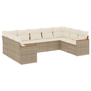 vidaXL Salon de jardin avec coussins 9 Pièces beige résine tressée