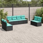 vidaXL Salon de jardin 8 Pièces avec coussins noir résine tressée