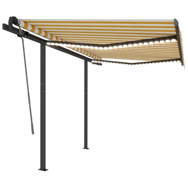 vidaXL Auvent automatique capteur de vent LED 3 5x2 5 m Jaune et blanc