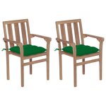vidaXL Chaises de jardin lot de 2 et coussins vert Bois de teck massif