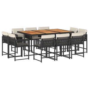 vidaXL Ensemble à manger de jardin 11 Pièces coussins noir résine tressée