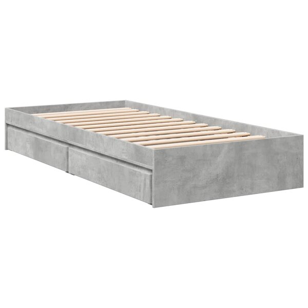 vidaXL Cadre de lit et tiroirs gris béton 90x190 cm bois d'ingénierie