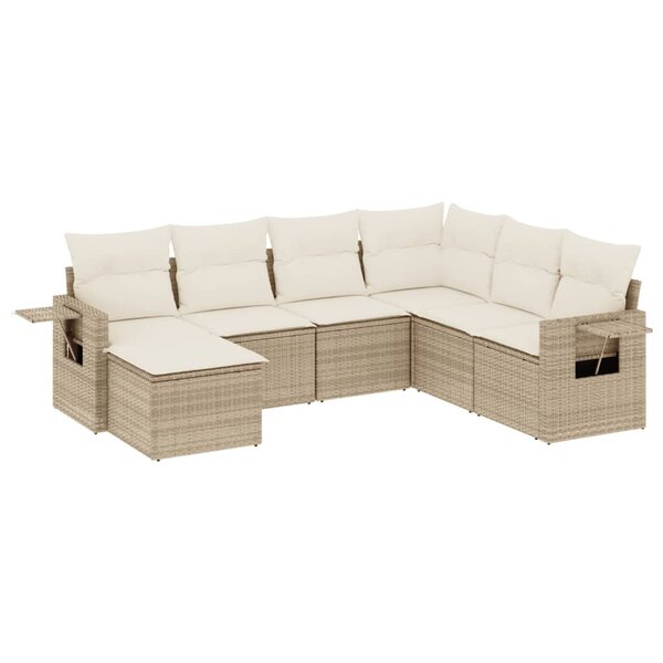 vidaXL Salon de jardin avec coussins 7 Pièces beige résine tressée