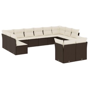 vidaXL Salon de jardin avec coussins 12 Pièces marron résine tressée