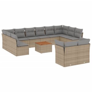 vidaXL Salon de jardin avec coussins 13 Pièces beige résine tressée