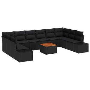 vidaXL Ensemble de canapé de jardin 11 Pièces Noir Poly rotin
