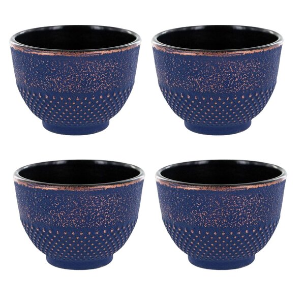 4 tasses en fonte bleu et bronze 0 15 L