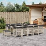 vidaXL Ensemble à manger de jardin et coussins 15 Pièces gris clair rotin