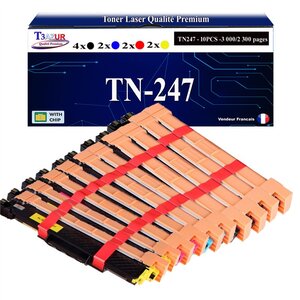 T3AZUR - 10 Toners compatibles avec TN247 pour Brother DCP-L3510CDW  DCP-L3550CDW Noire - 3 000 pages - T3AZUR