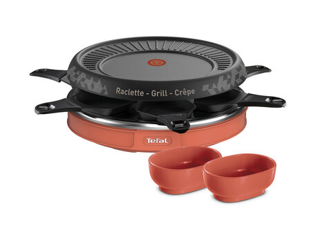 Tefal Raclette Grill Crêpe Twist Noir Corail 850W 6 Personnes RE128001