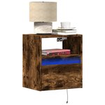 vidaXL Table de chevet murale avec lumières LED chêne fumé