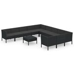 vidaXL Salon de jardin 12 Pièces avec coussins Résine tressée Noir