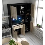 ECO Buffet de cuisine avec LED L 120 cm - Décor chene et noir mat