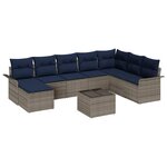 vidaXL Ensemble de canapé de jardin avec coussin 9 Pièces Gris Poly rotin