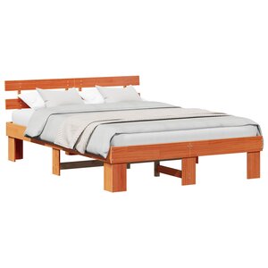 vidaXL Cadre de lit avec tête de lit Brun cire 140 x 200 cm Pin massif