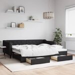 vidaXL Lit de jour avec gigogne et tiroirs noir 90x200 cm tissu