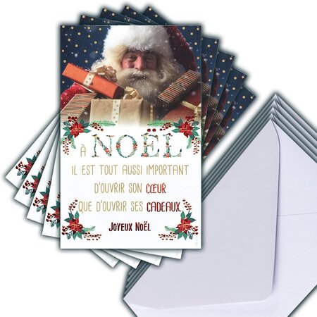 Lot 5 cartes joyeux noël rouge brillant + 5 enveloppes blanches format  14x9cm - La Poste