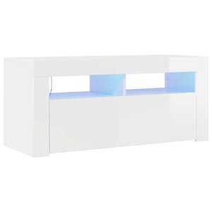 vidaXL Meuble TV avec lumières LED blanc brillant 90x35x40 cm