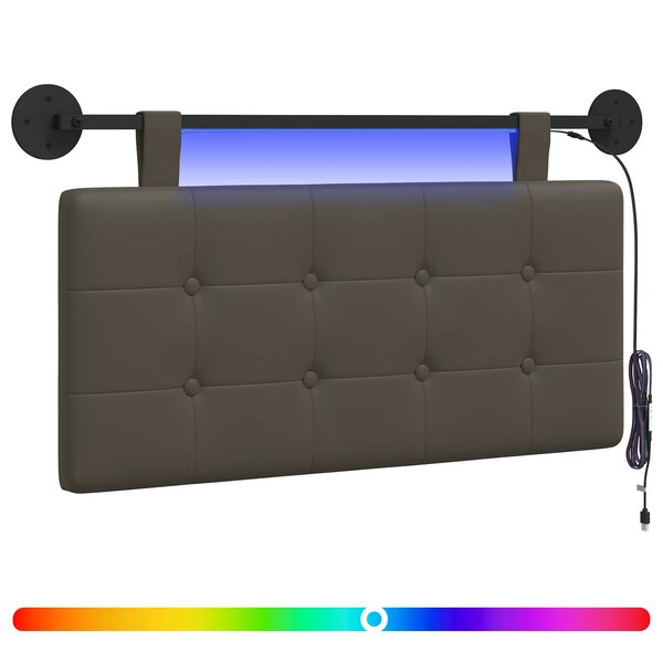 vidaXL Tête de lit suspendue Avec lumière LED Gris Simili cuir