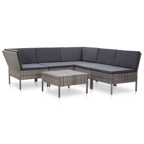 vidaXL Salon de jardin 6 Pièces avec coussins résine tressée gris