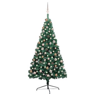 vidaXL Demi-arbre de Noël artificiel pré-éclairé et boules vert 180 cm