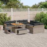 vidaXL Ensemble de canapé de jardin 13 Pièces Gris polyrotin