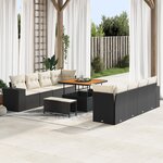Ensemble de canapé de jardin 11 pièces avec coussins noir en poly rotin acacia