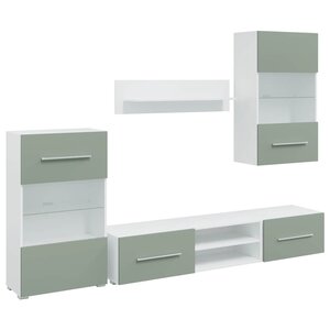 vidaXL Meubles TV avec lumière LED 5 Pièces vert olive bois d'ingénierie
