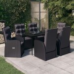 vidaXL Ensemble à manger de jardin avec coussins 7 Pièces Noir