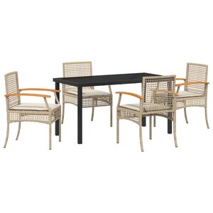 vidaXL Ensemble de salle à manger de jardin 5 pièces avec coussins en poly rattan beige